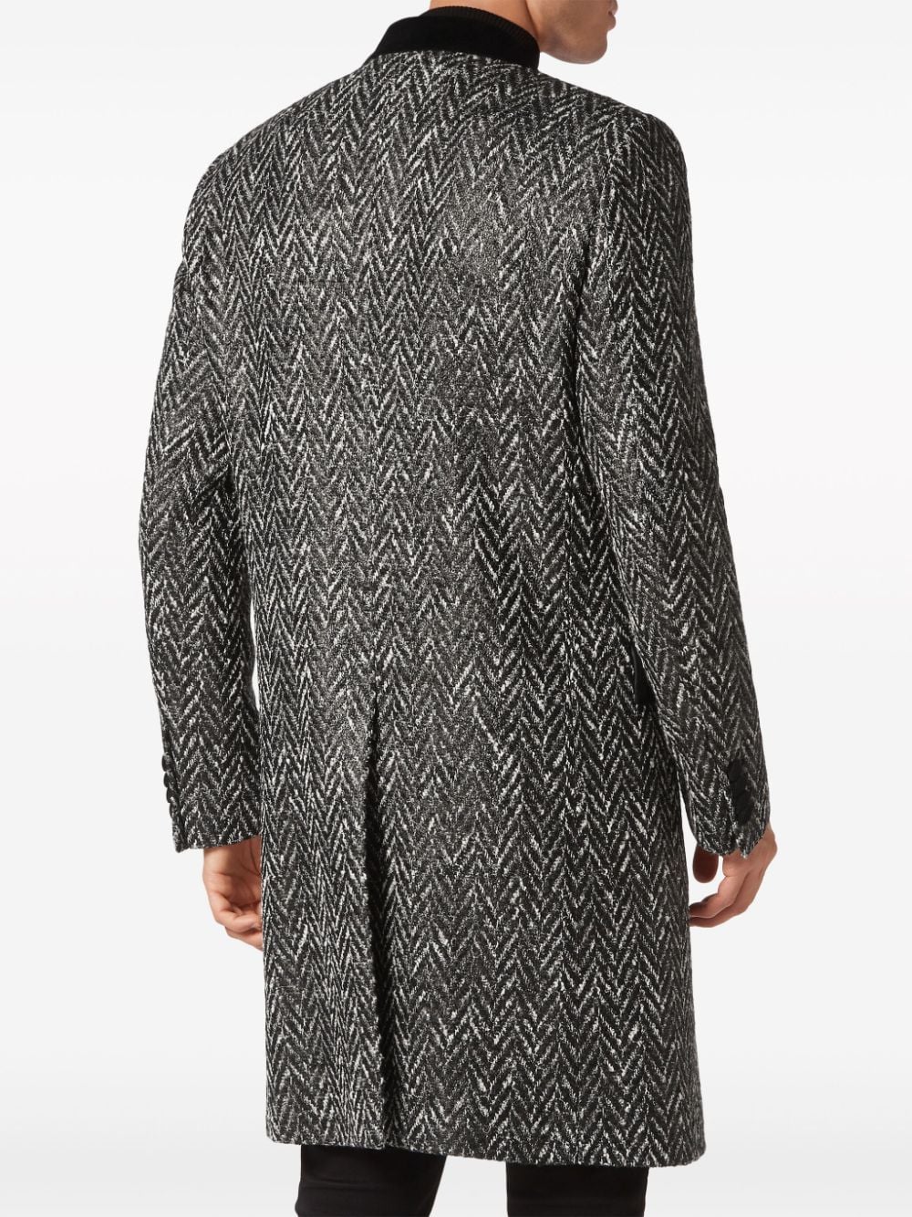 Shop Philipp Plein Chevron-print Single-breasted Coat In Grey