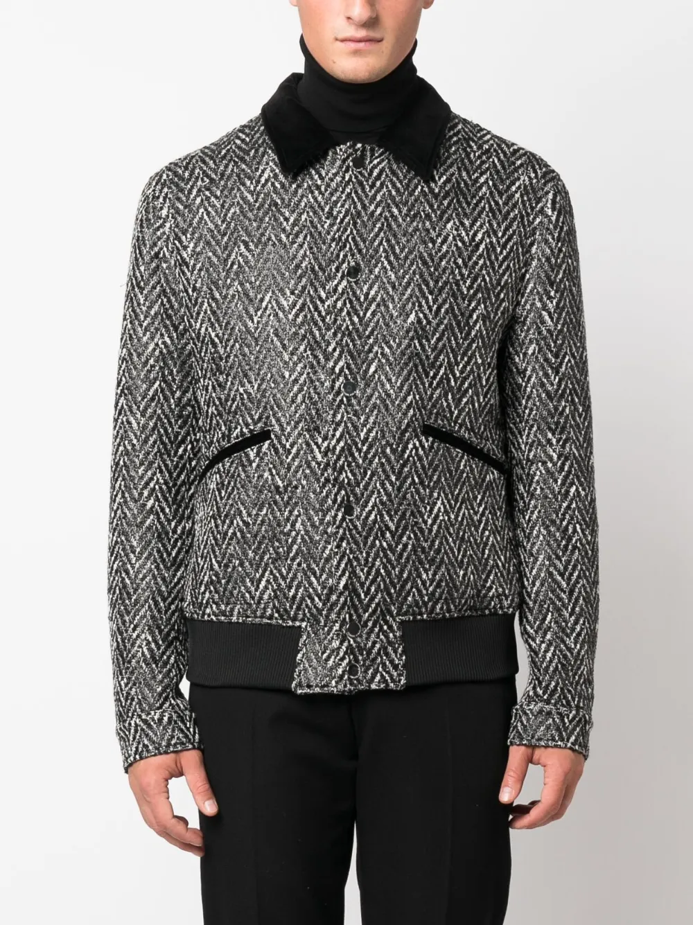 Shop Philipp Plein Herringbone-pattern Wool Bomber Jacket In Black