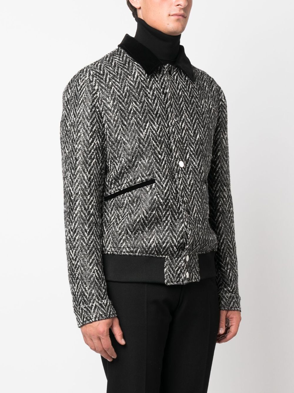 Shop Philipp Plein Herringbone-pattern Wool Bomber Jacket In Black
