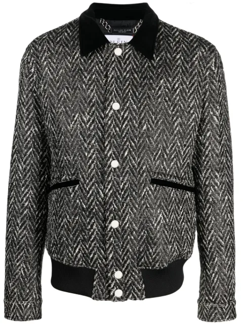 Philipp Plein herringbone-pattern wool bomber jacket