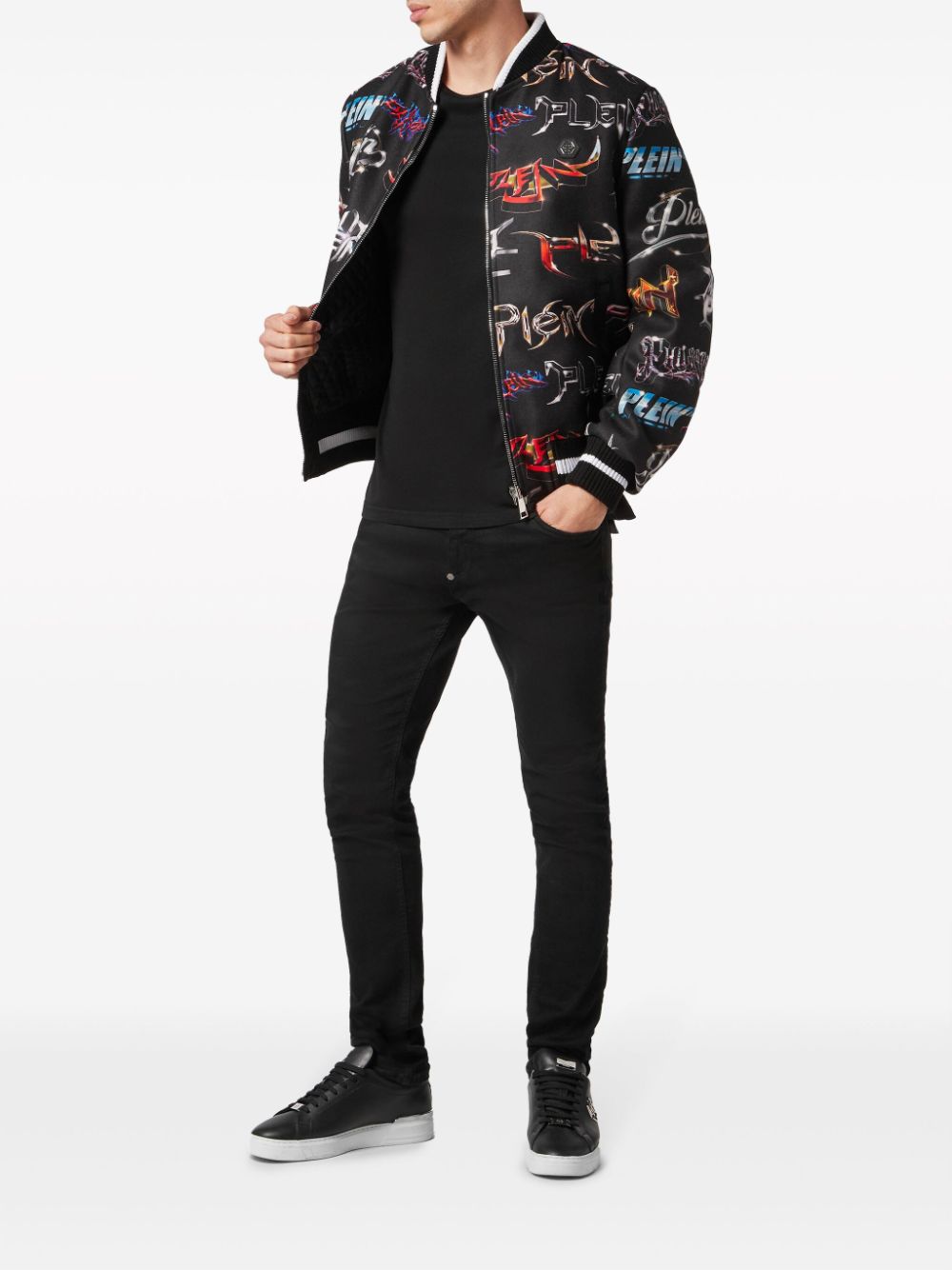 Shop Philipp Plein Lettering Reversible Bomber Jacket In Schwarz