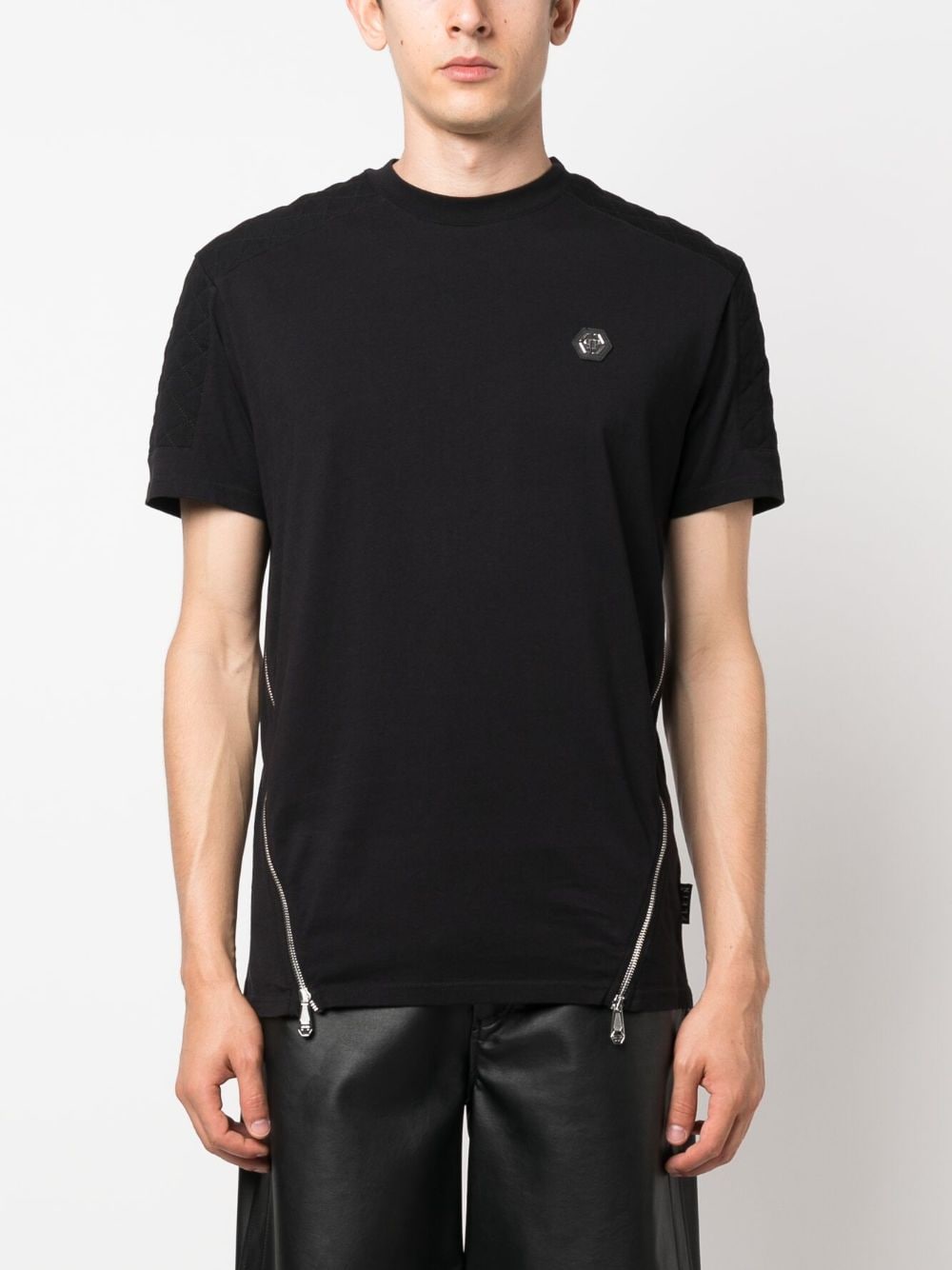 Shop Philipp Plein Zip-detailing Cotton T-shirt In Black