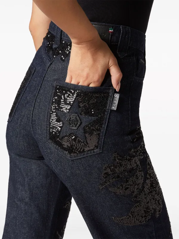 Philipp Plein sequin-embellished high-rise wide-leg Jeans