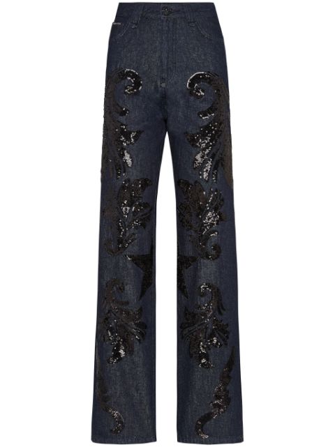 Philipp Plein sequin-embellished high-rise wide-leg jeans