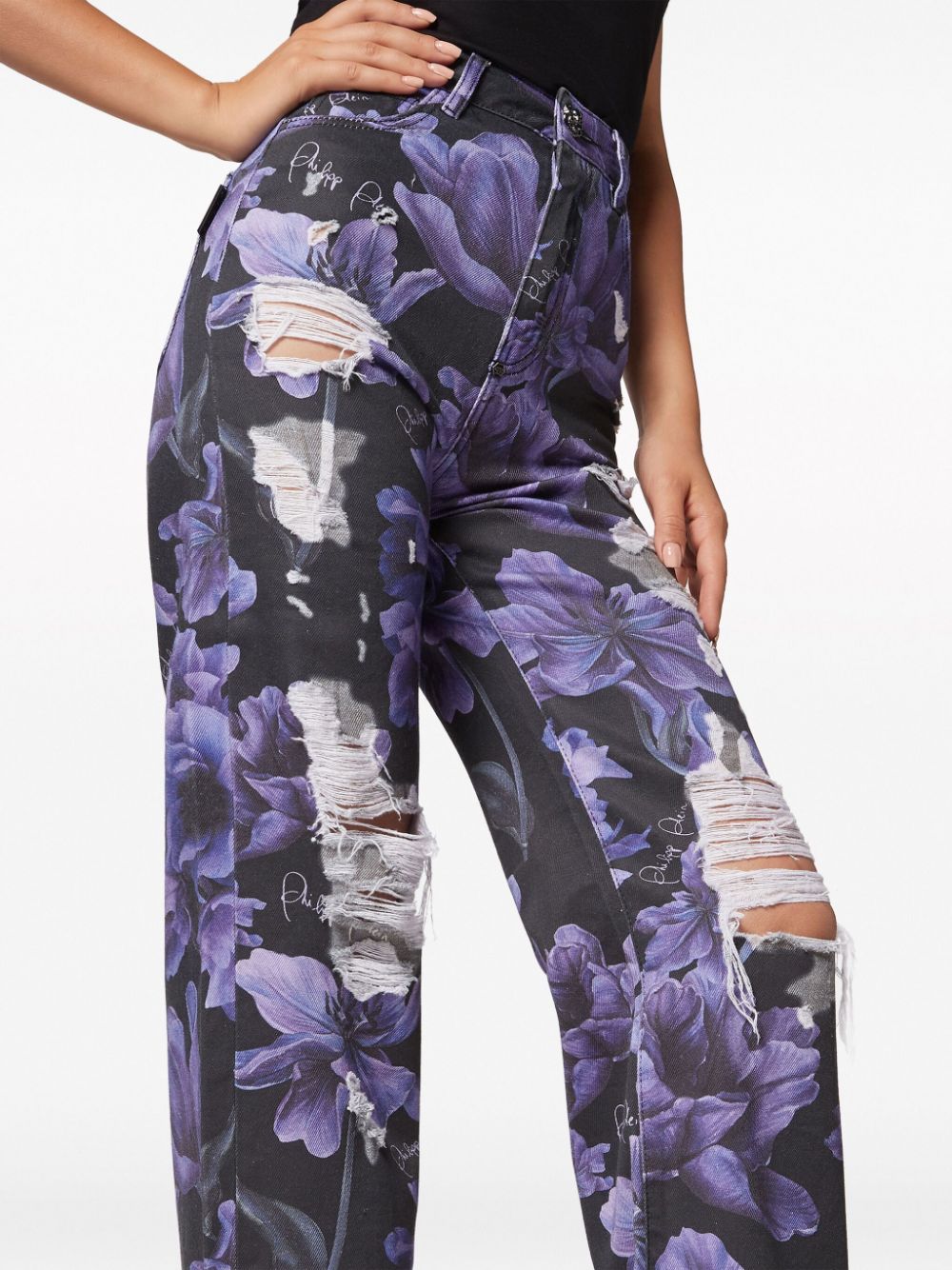 Philipp Plein floral-print high-rise wide-leg jeans Women