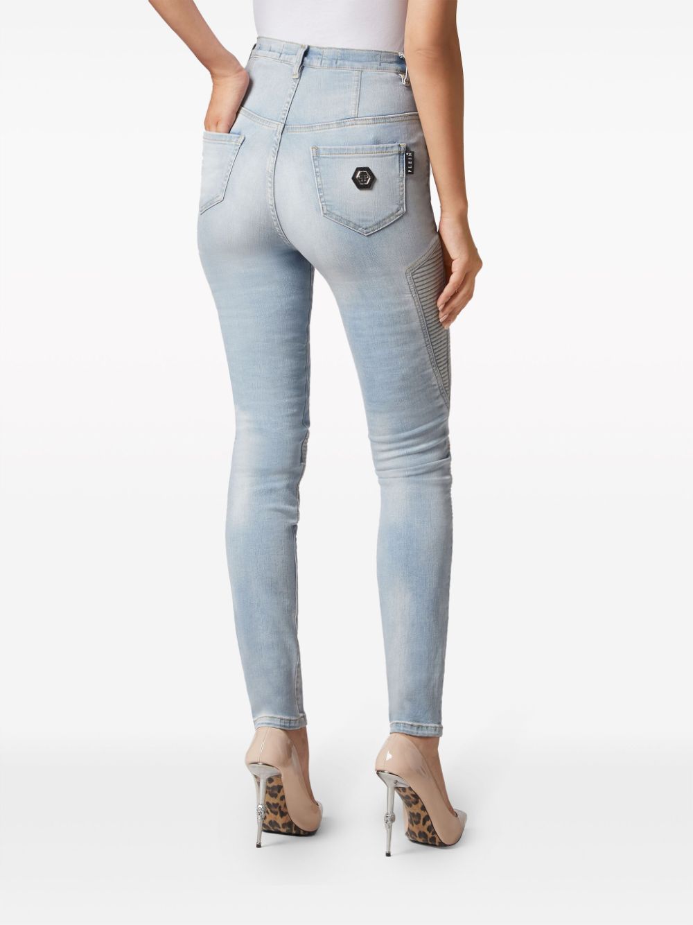 Shop Philipp Plein Ribbed-detailing Skiny-cut Jeans In Blue