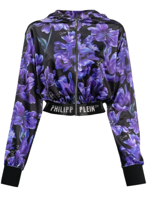 Philipp Plein floral-print cropped hoodie