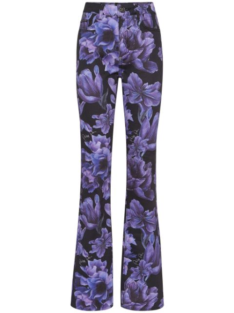 Philipp Plein floral-print high-rise bootcut jeans Women