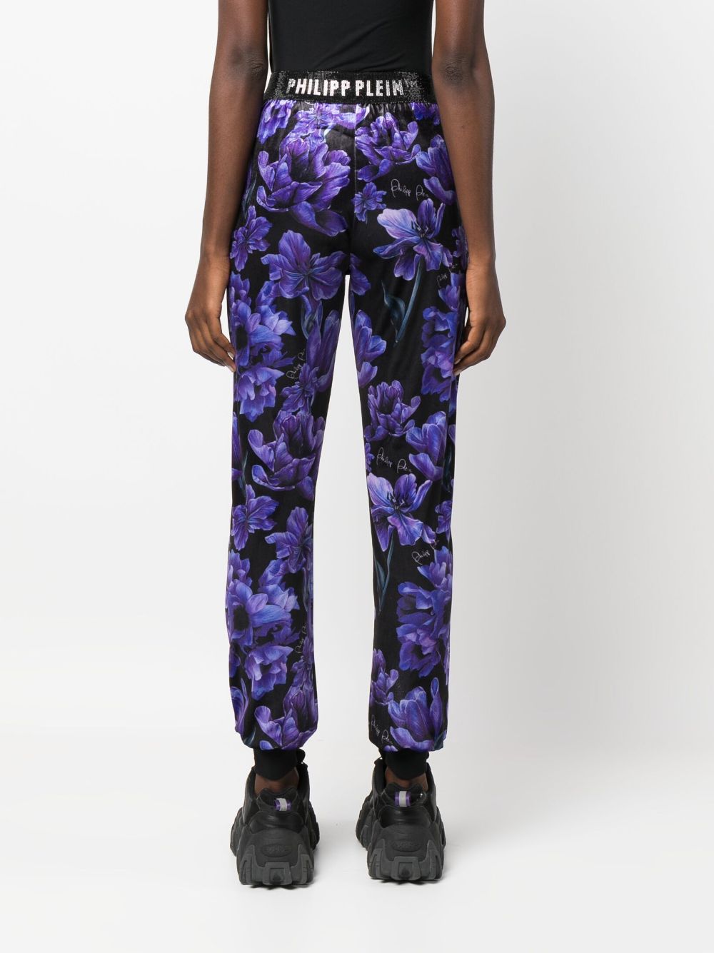 Shop Philipp Plein Floral-print Logo-appliqué Track Pants In Black