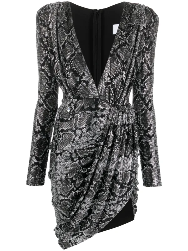 philipp plein silver dress Deep V-Neck Mini Dress Piercing