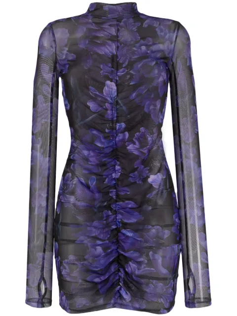 Philipp Plein floral-print long-sleeve ruched minidress