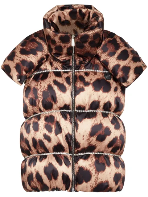 Philipp Plein chaleco capitonado con estampado de leopardo