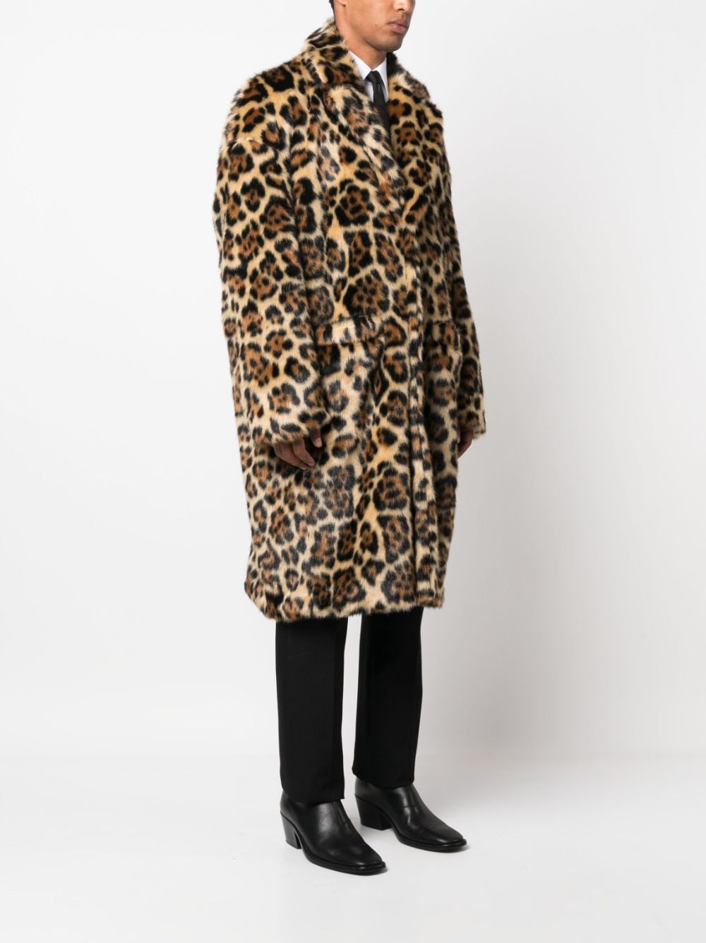 Shop Random Identities Leopard-print Button-up Coat In Neutrals