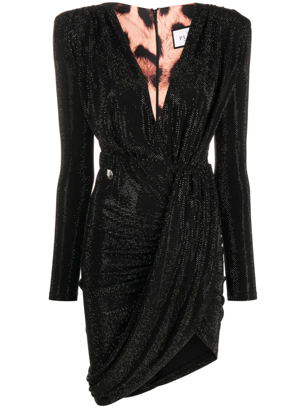 Philipp Plein Crystal-embellished V-neck Minidress In Black