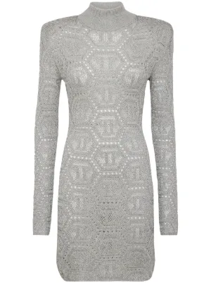 Dolce & Gabbana Ribbed Turtleneck Mini Dress | Grey | FARFETCH