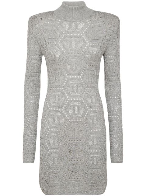 Philipp Plein monogram-pattern crochet-knit minidress Women