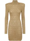 Philipp Plein monogram-pattern crochet-knit minidress - Gold