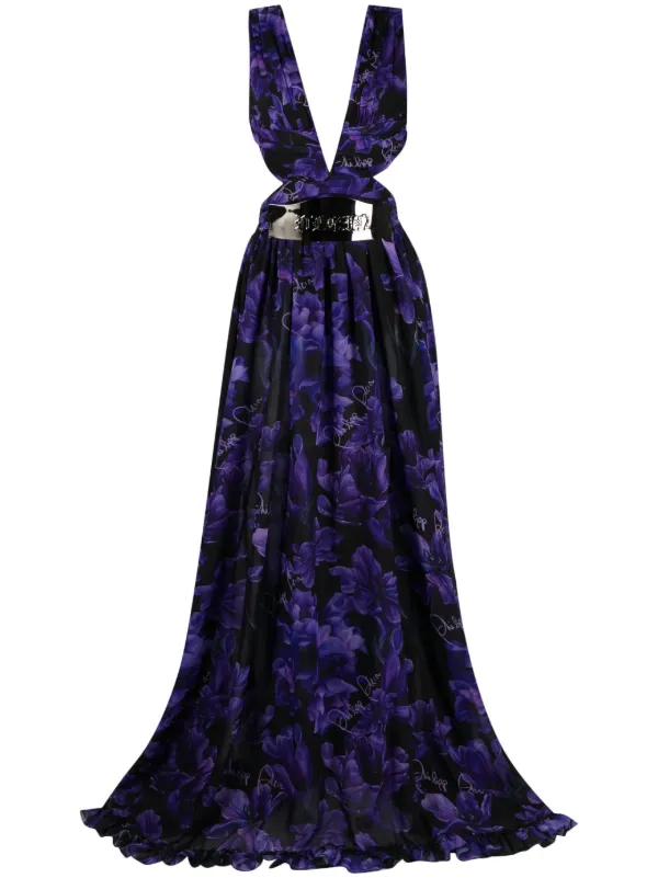 Philipp Plein floral-print Chiffon Maxi Dress | Black