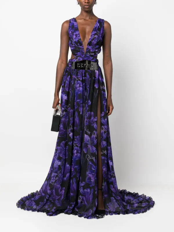 Philipp Plein floral-print Chiffon Maxi Dress | Black