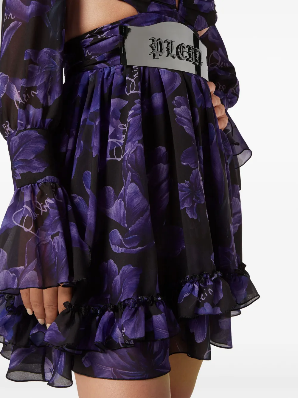 PHILIPP PLEIN FLORAL-PRINT CHIFFON MINI DRESS