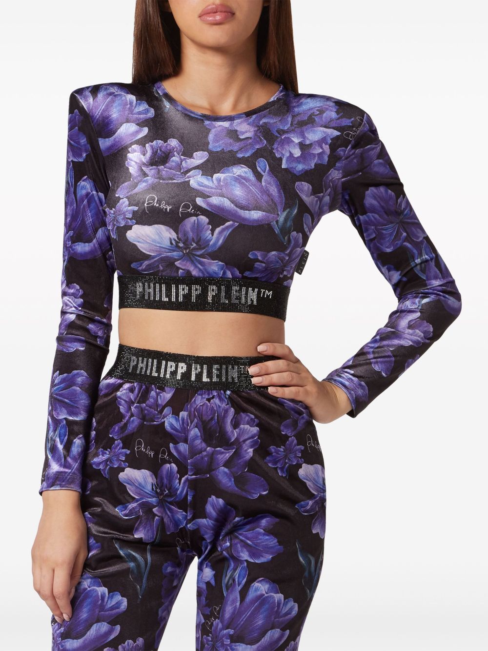 Shop Philipp Plein Logo-embellished Floral-print Top In Black