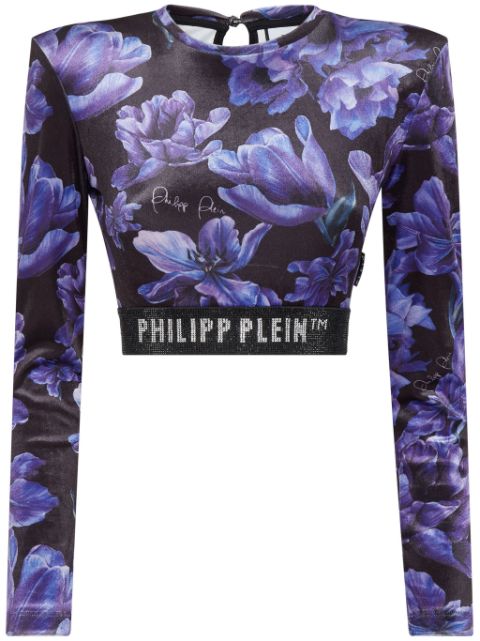 Philipp Plein logo-embellished floral-print top Women