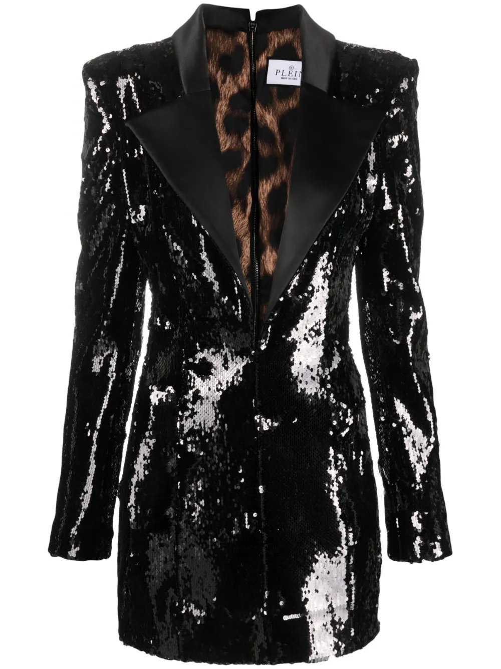 Philipp Plein Sequin-embellished Fitted Blazer Dress In Black