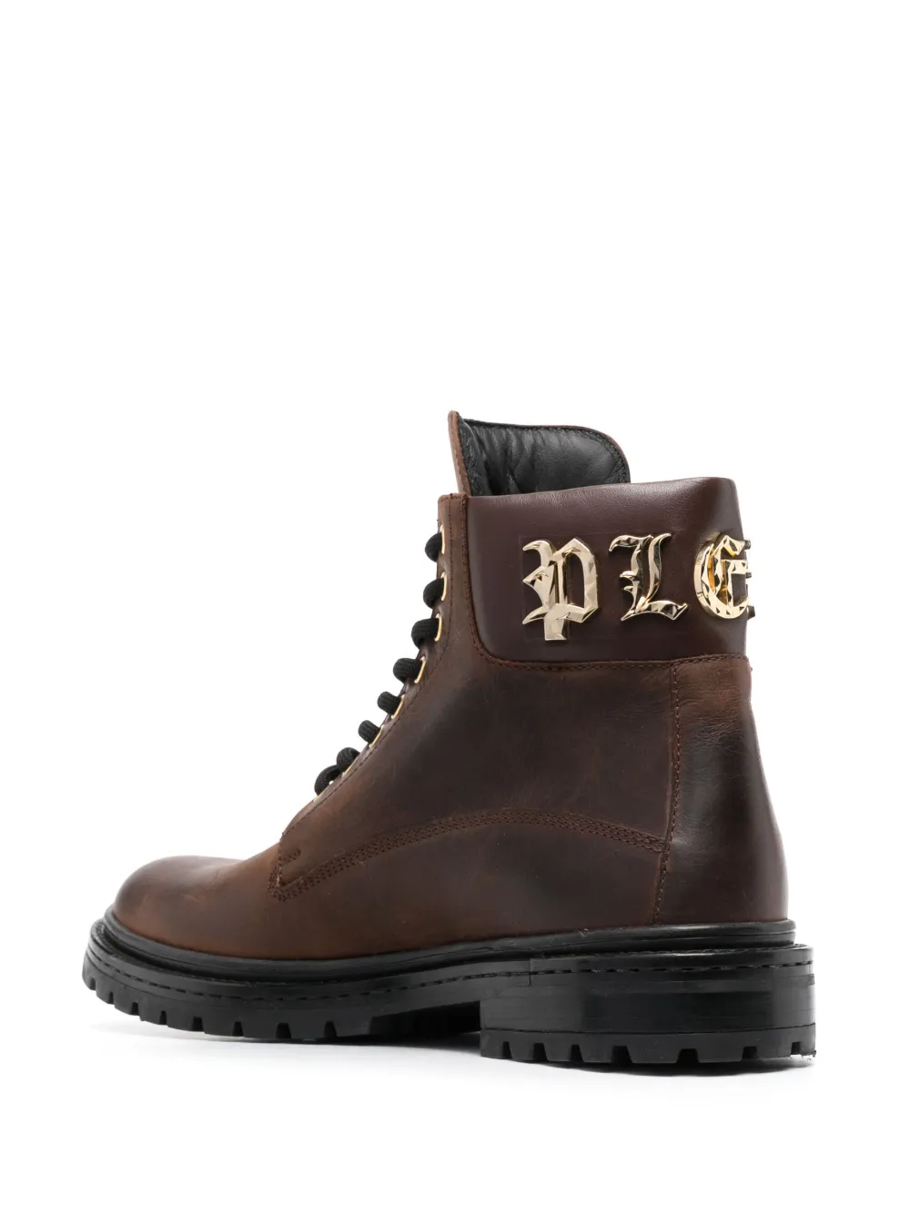 Shop Philipp Plein Gothic Plein Lace-up Leather Boots In Brown