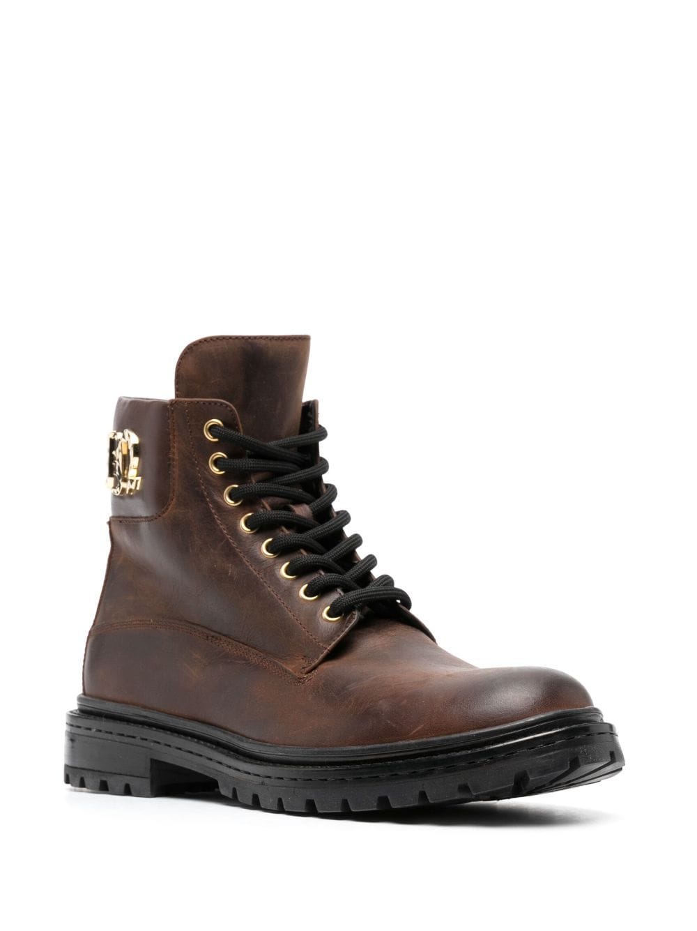 Shop Philipp Plein Gothic Plein Lace-up Leather Boots In Brown