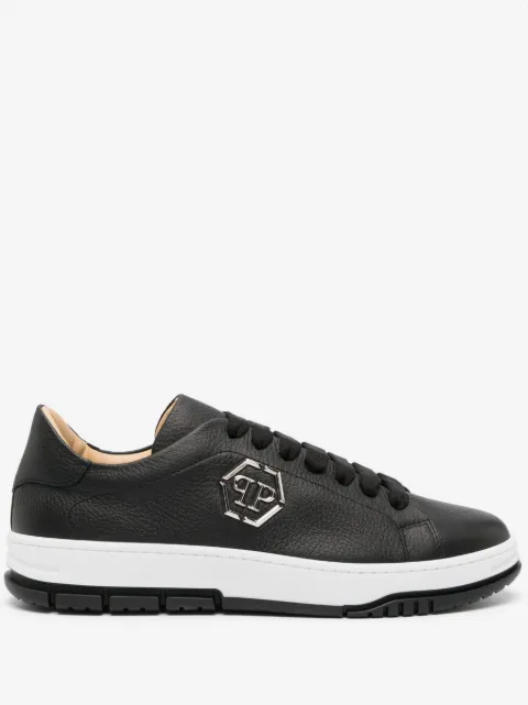 Philipp Plein logo-plaque pebbled leather sneakers