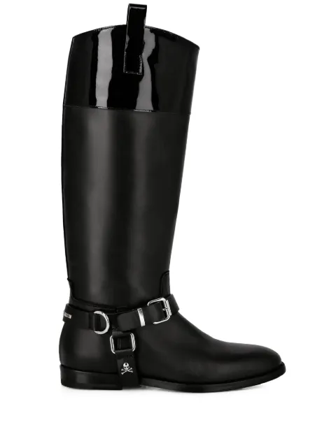 Philipp Plein buckled leather knee-high boots