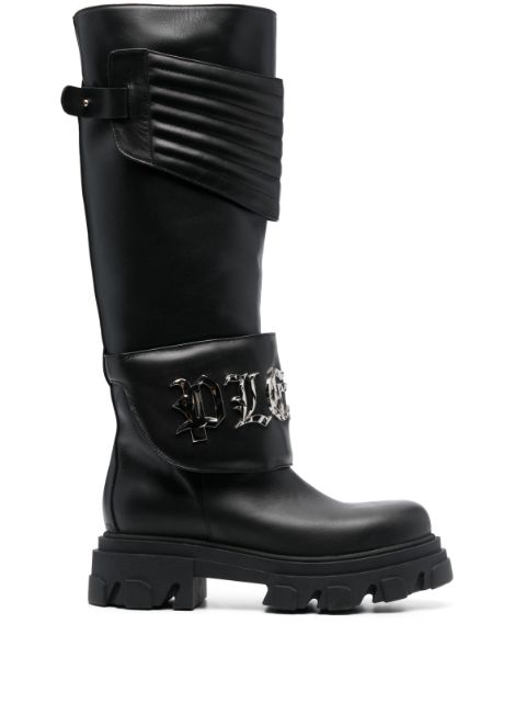 Philipp Plein logo-plaque 50mm leather knee-high boots Women