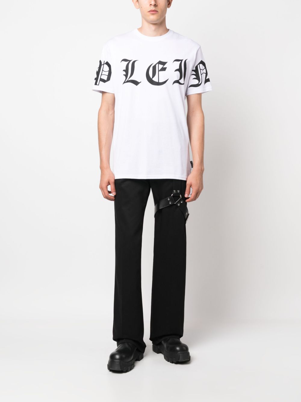 Shop Philipp Plein Ss Gothic Plein Round-neck T-shirt In White