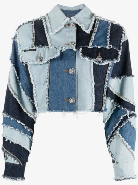 Philipp Plein denim-patchwork cropped jacket