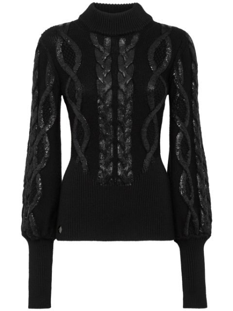 Philipp Plein cable-knit foiled-finish jumper Women