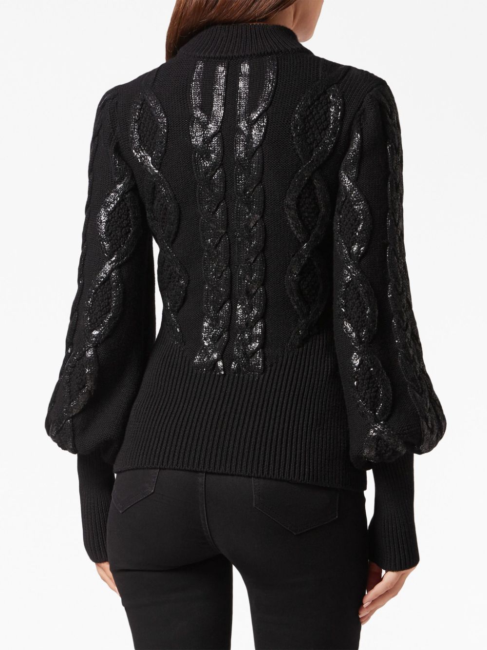 Shop Philipp Plein Cable-knit Foiled-finish Jumper In Black