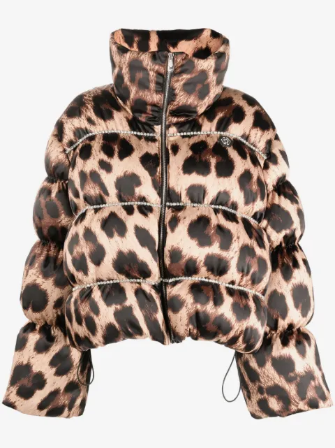 Philipp Plein chamarra capitonda con estampado de leopardo
