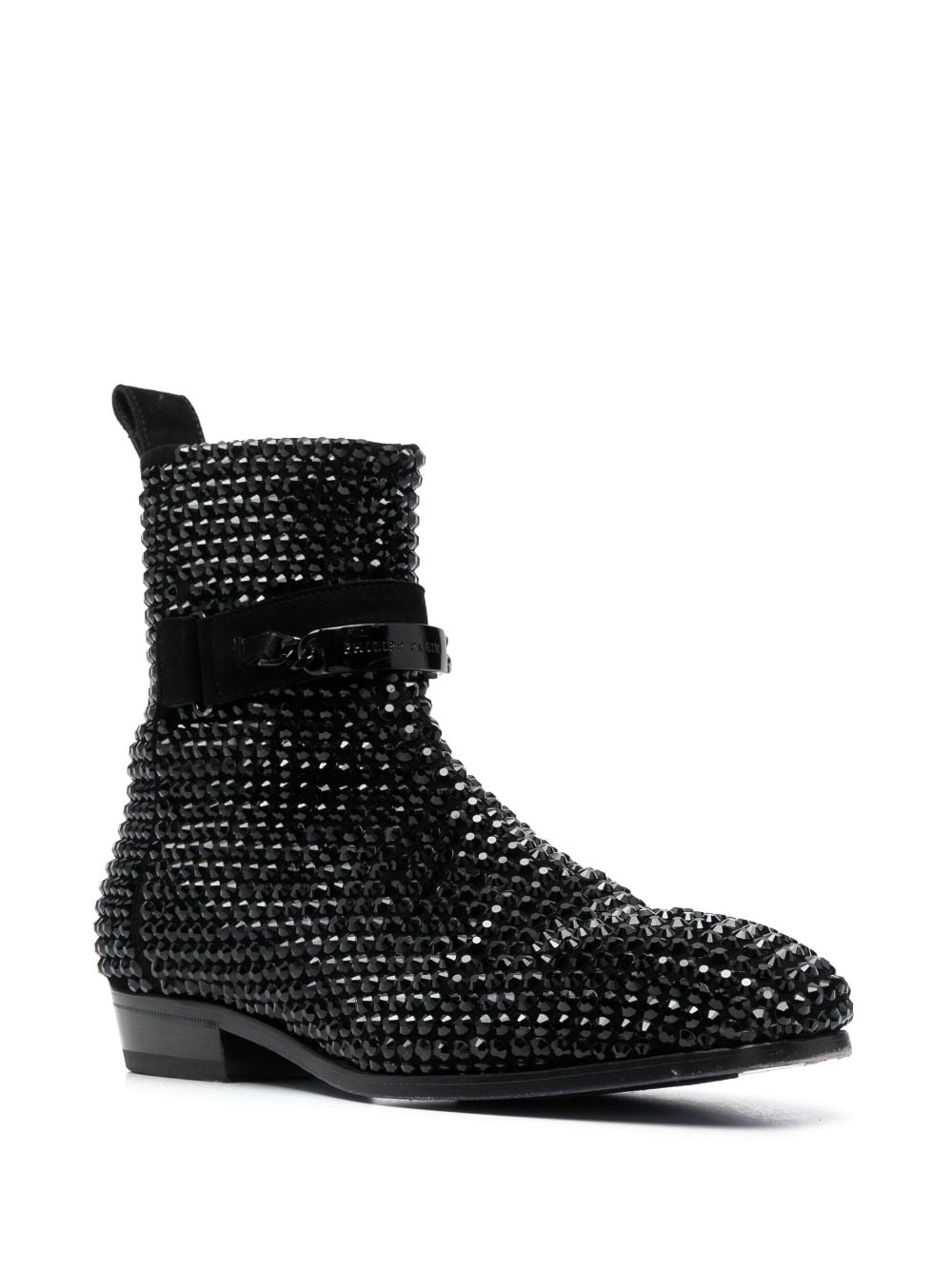 Shop Philipp Plein Crystal-embellished Suede Boots In Black
