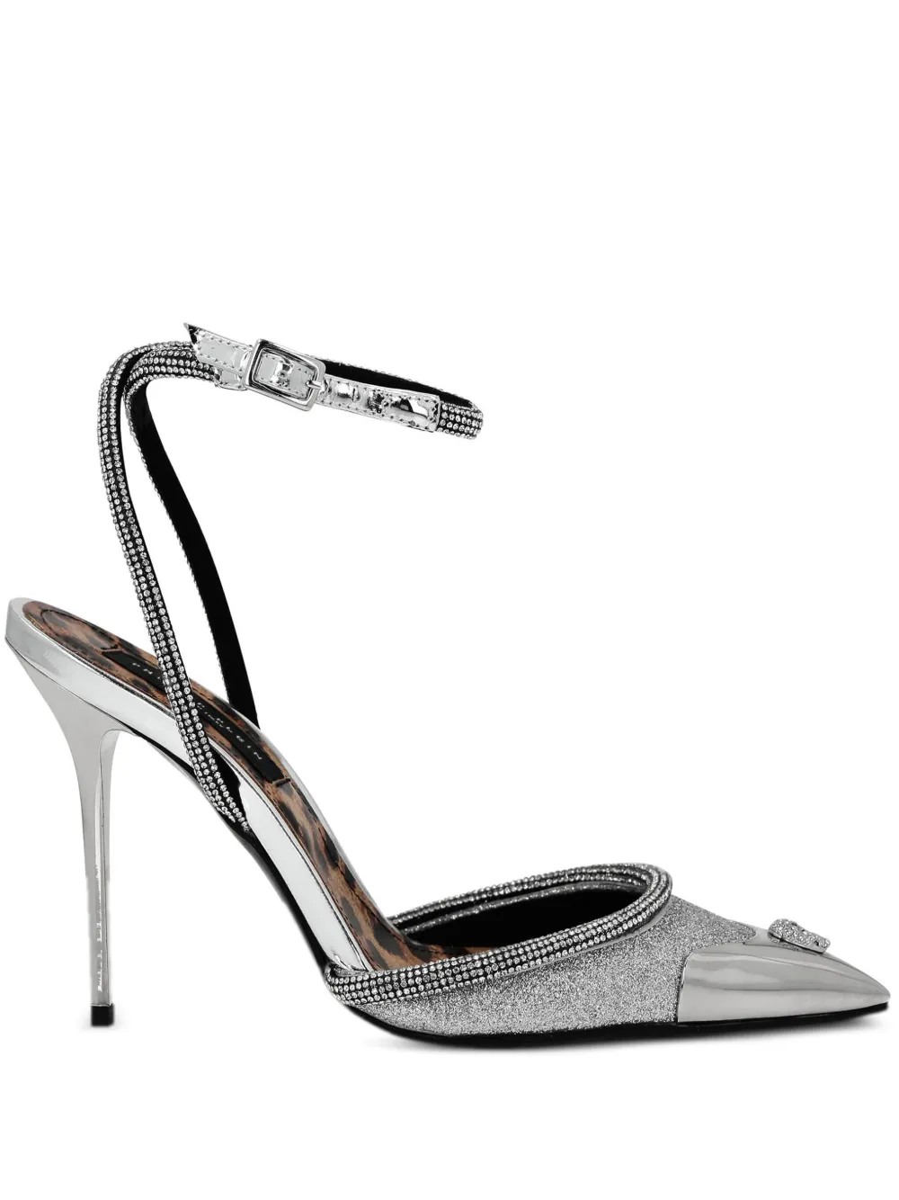 Philipp Plein Glitter Decollete Leather Pumps In Silver