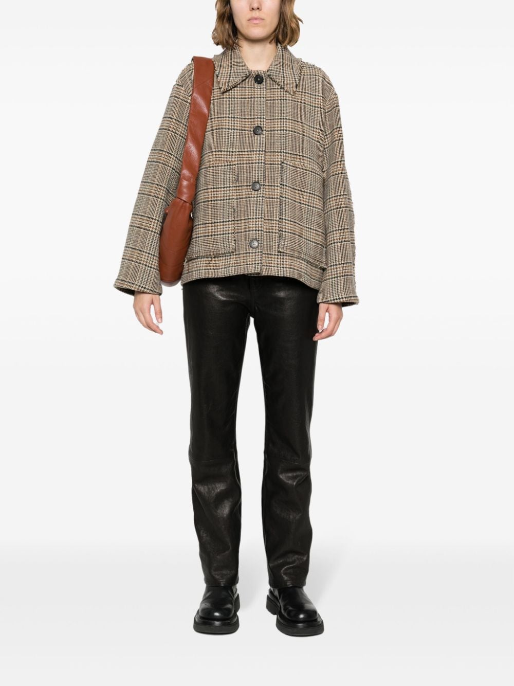 Shop Kassl Editions Check-pattern Frayed Oversized Jacket In Neutrals