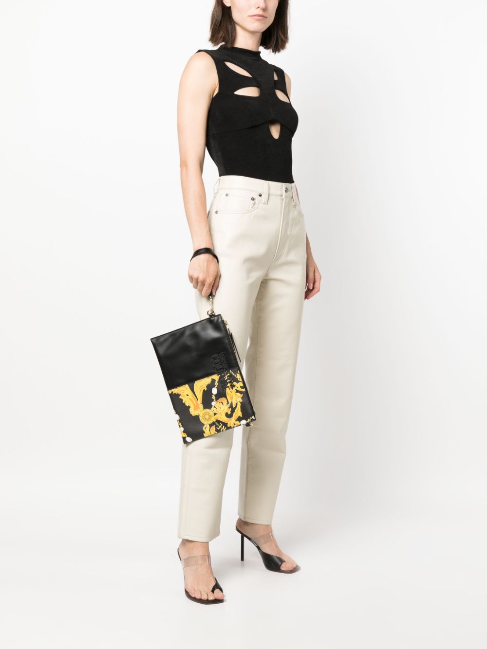Shop Versace Jeans Couture Barocco-print Logo-plaque Clutch Bag In Black