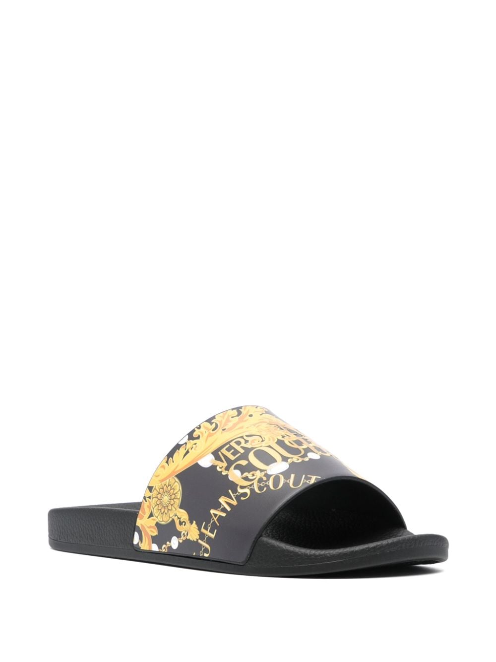 Shop Versace Jeans Couture Logo-print Open-toe Slides In Black