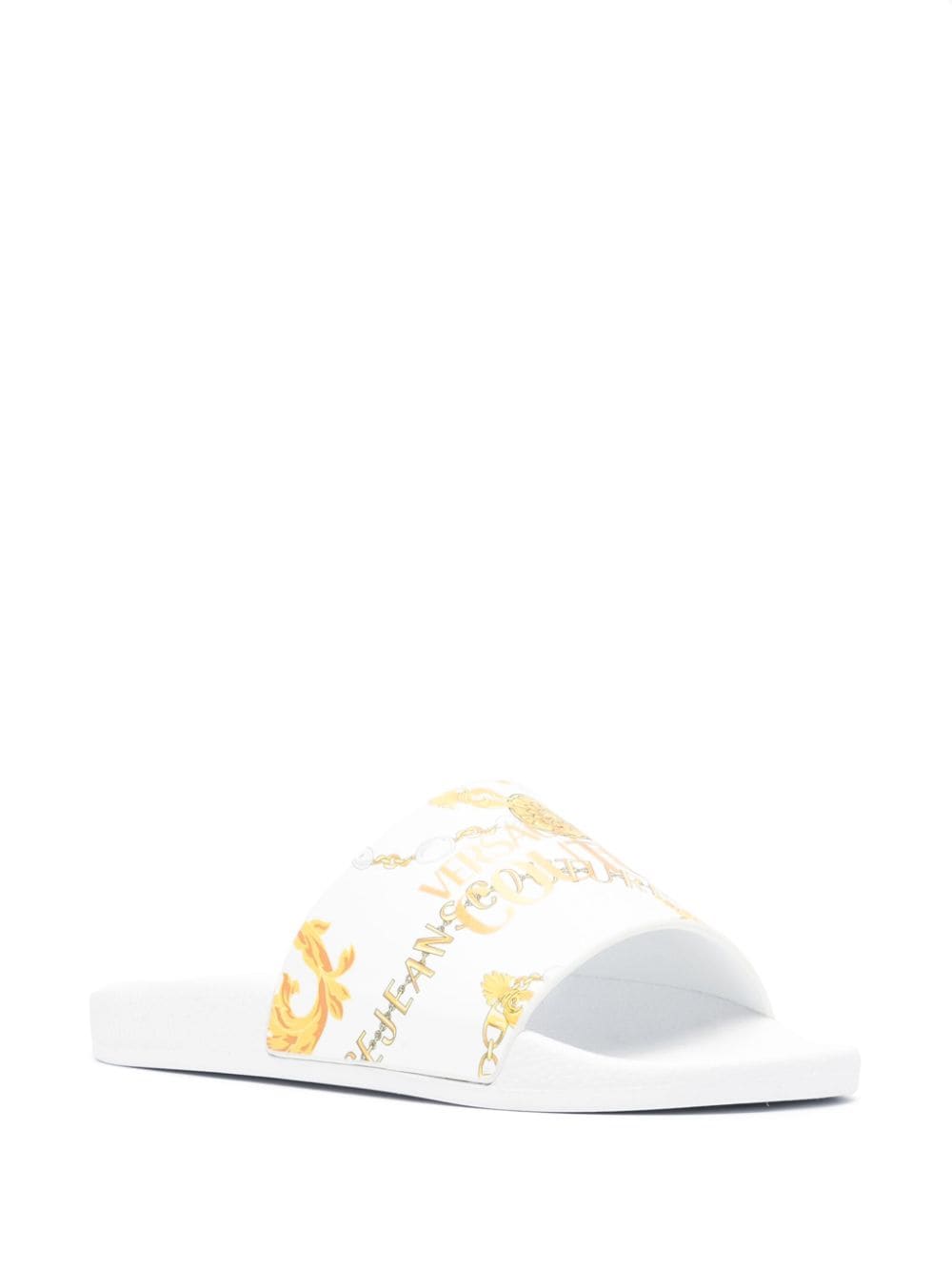 Shop Versace Jeans Couture Logo-print Open-toe Slides In White