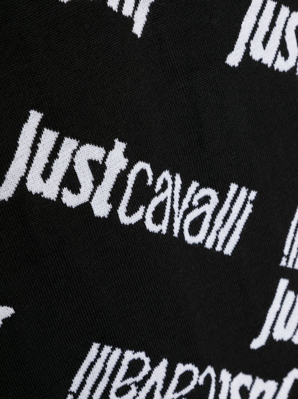 Shop Just Cavalli Intarsia-knit Logo Wool-blend Scarf In Black