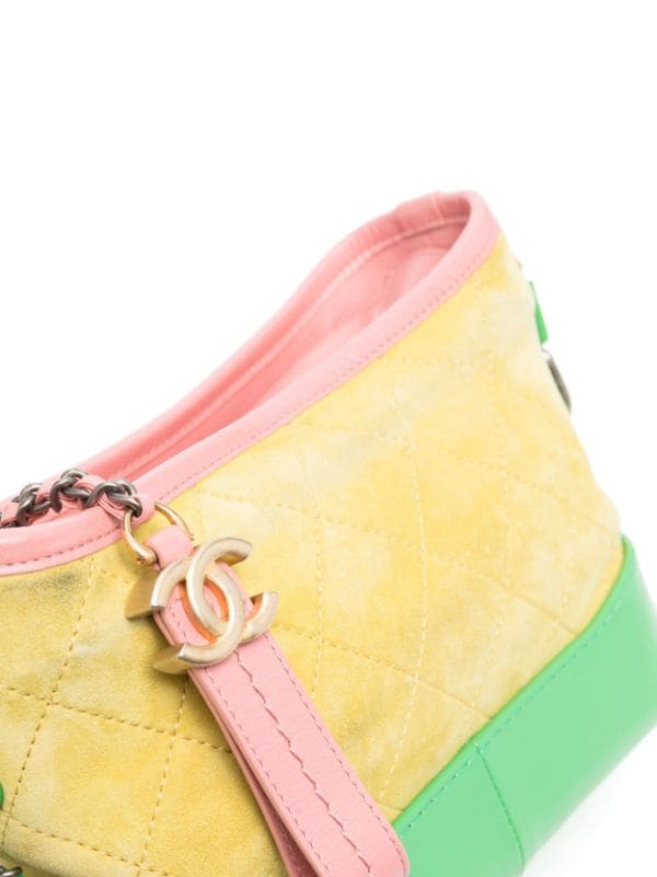 CHANEL Gabrielle Green Yellow Pink Leather Suede Chain Shoulder