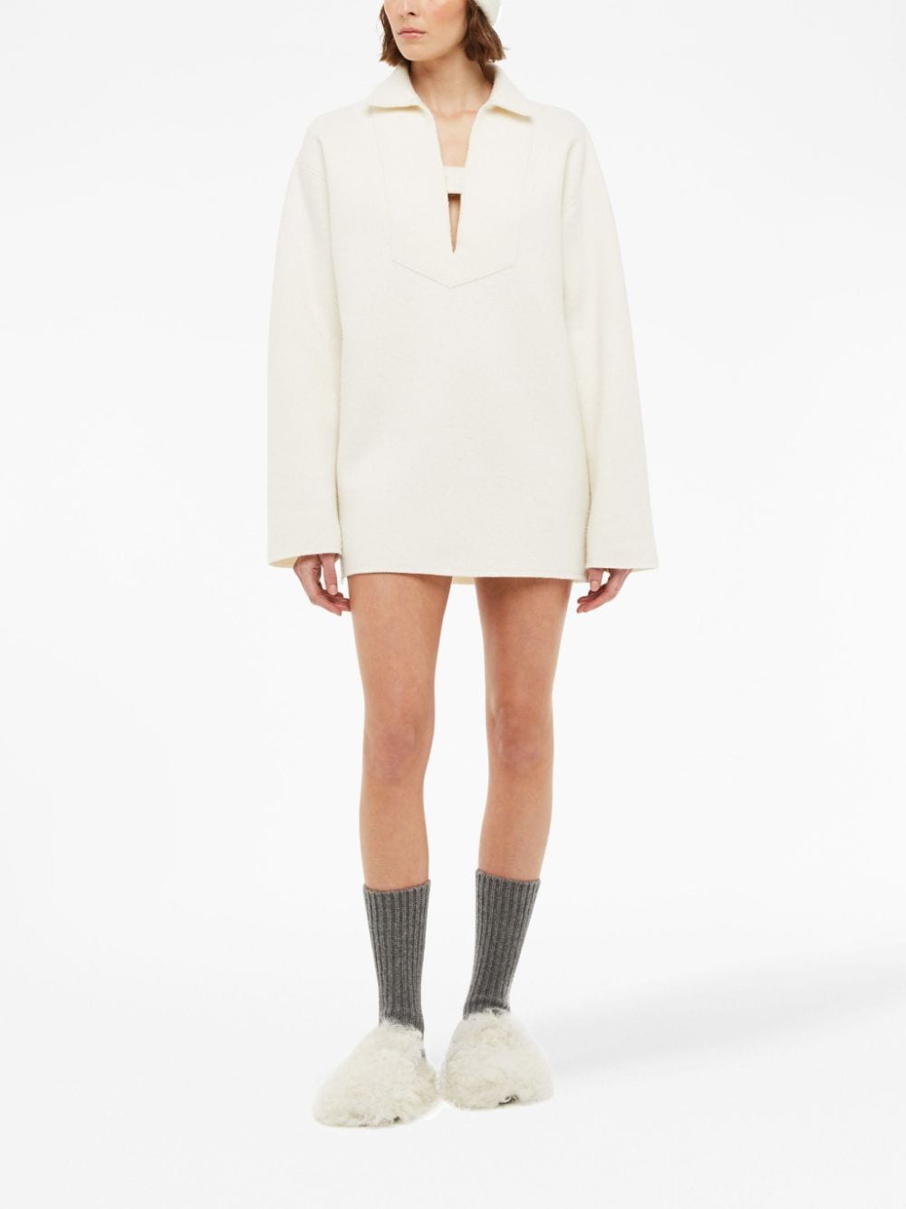 Shop Alanui Sailor-collar Wool Minidress In White