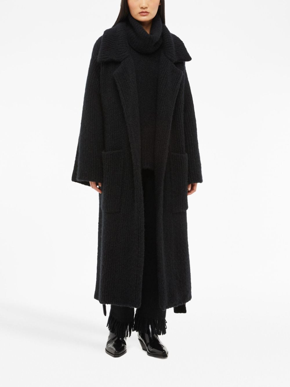 Shop Alanui Single-breasted Knitted Cardi-coat In Black