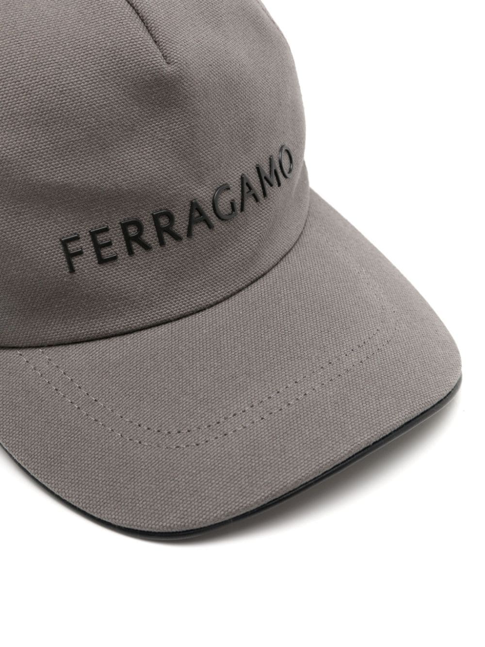 Shop Ferragamo Logo-rubberized Canvas Cotton Cap In Grey