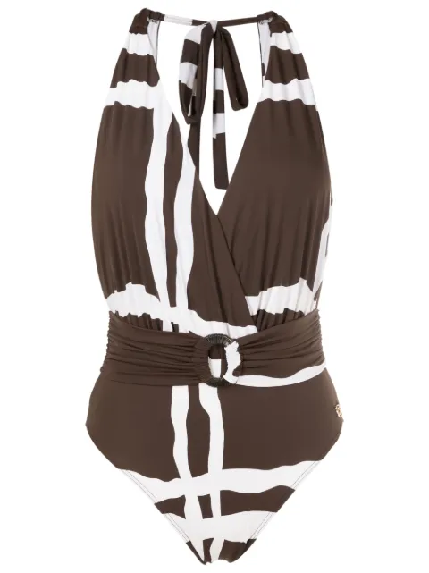 Brigitte check-pattern halterneck-tie swimsuit