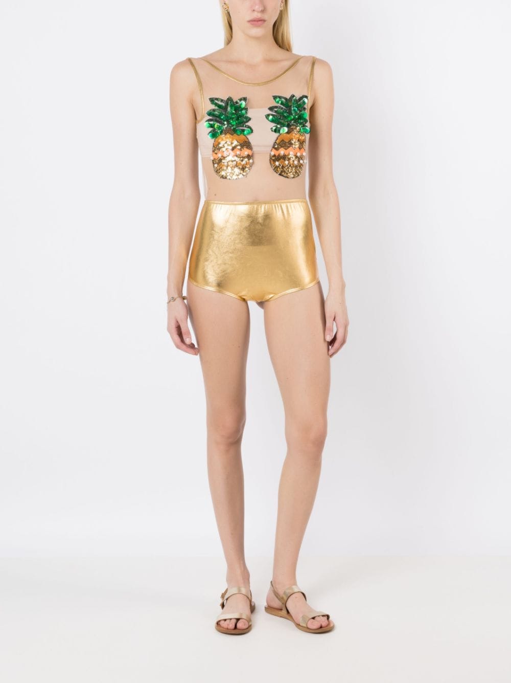 Shop Brigitte Sequin-embellished Scoop-neck Swimsuit In Gold